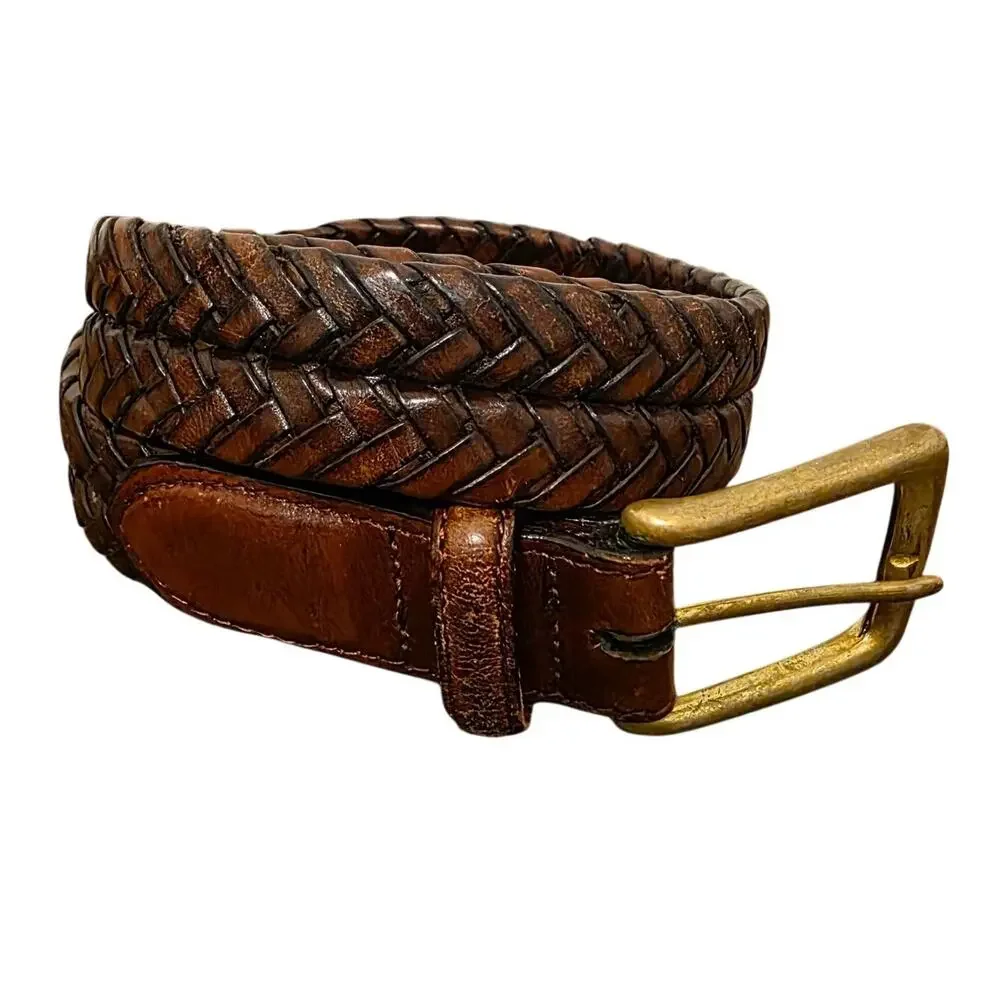 Brighton Braided Leather Belt Men's 42 Brown Brass Buckle Woven Western Casual